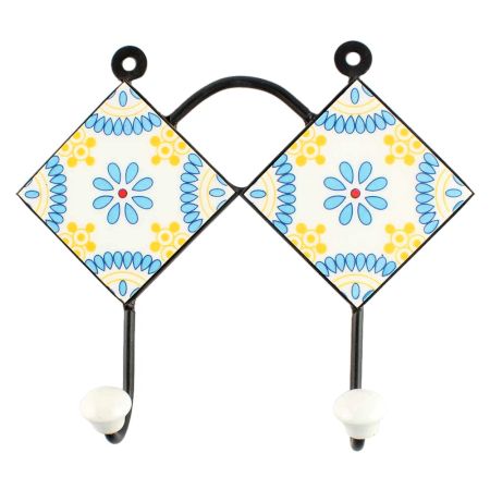 Turquoise Flower Ceramic Tile Hook